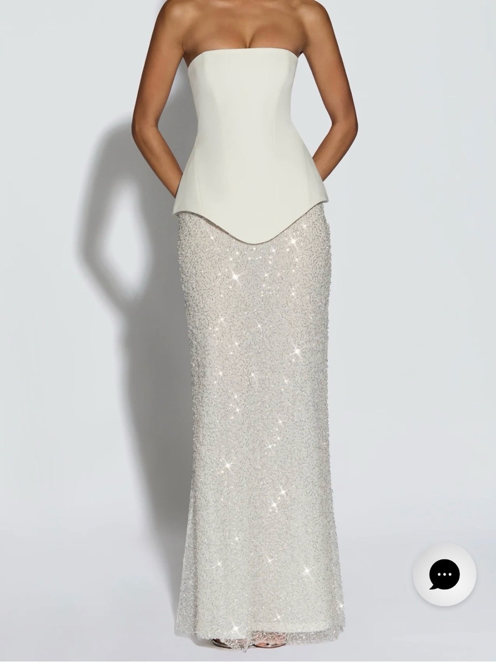 Strapless Sequin Maxi Skirt in Ivory
